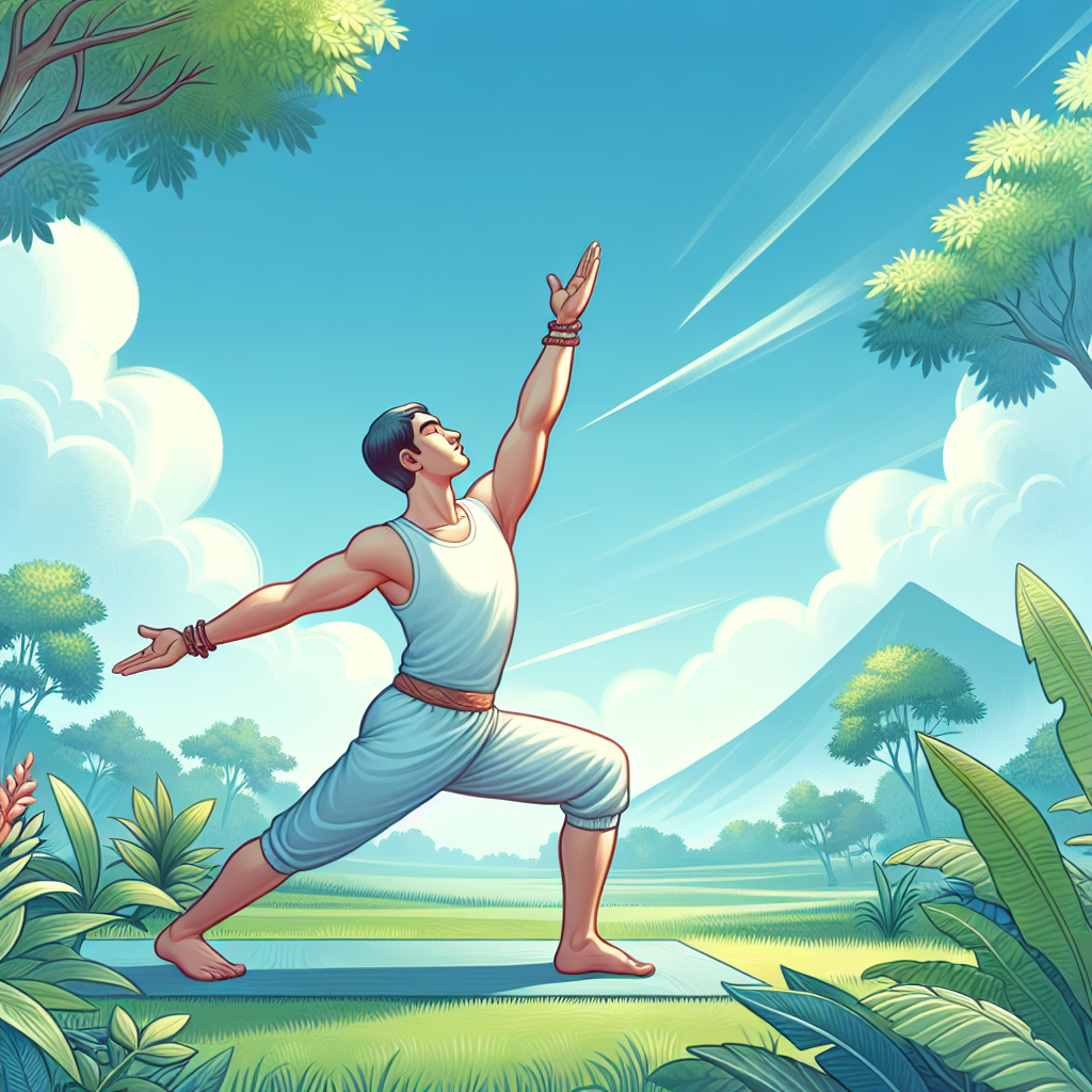 Une personne pratiquant une activité physique comme le jogging ou le yoga dans un cadre naturel paisible, reflétant bien-être et équilibre