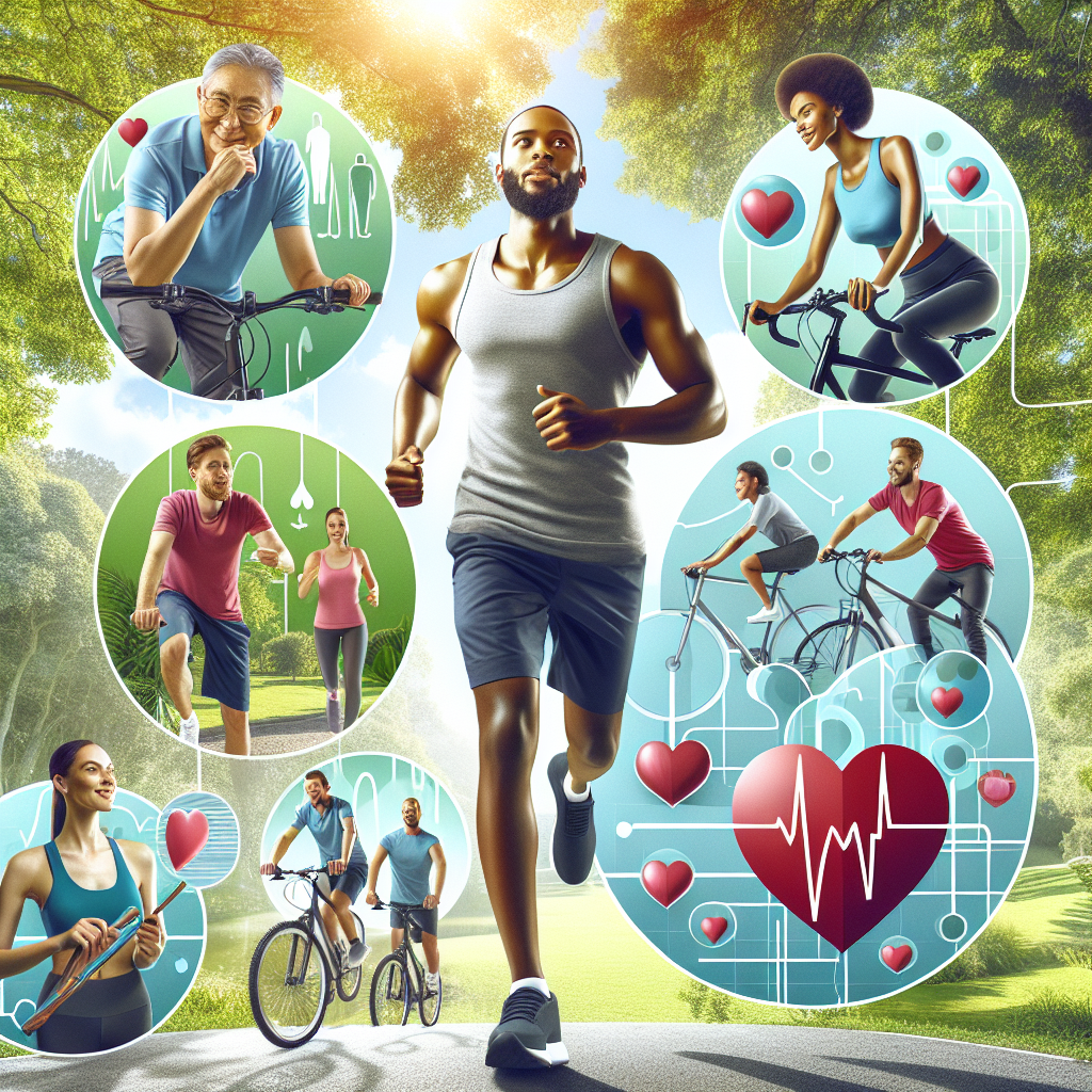 Groupe de personnes faisant des exercices cardiovasculaires comme la marche rapide, le vélo et le jogging dans un parc naturel.