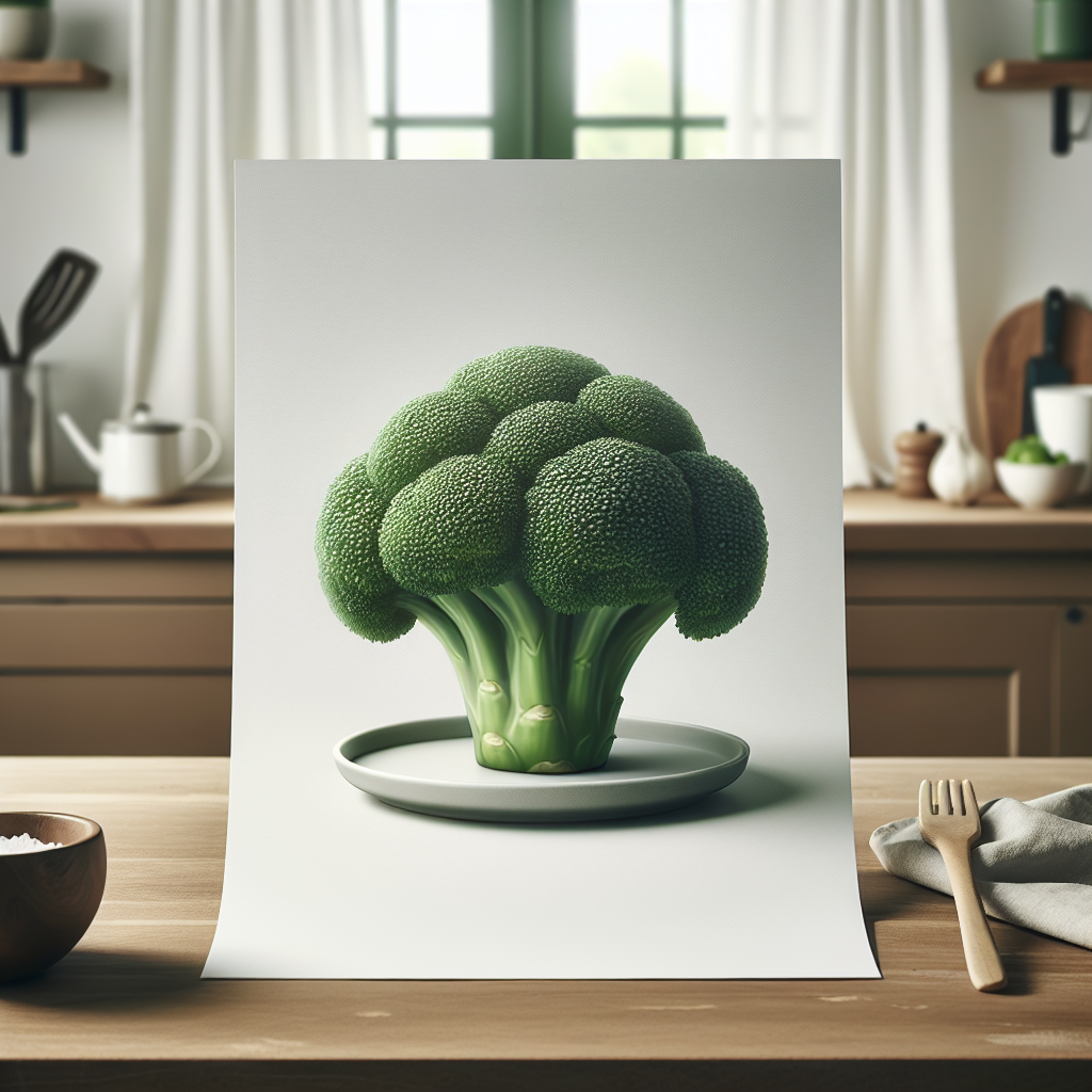 Une image de brocoli frais et sain sur une assiette dans une cuisine.