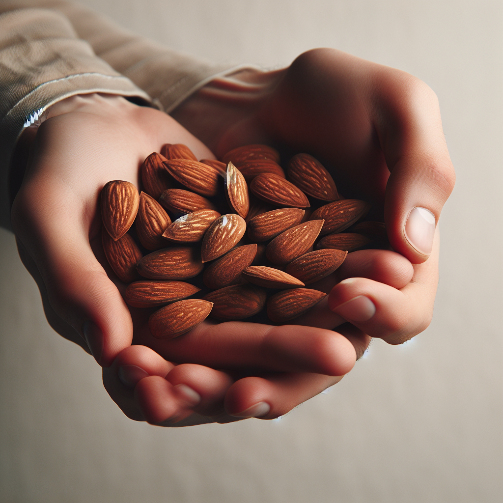 Une main tenant une poignée d'amandes