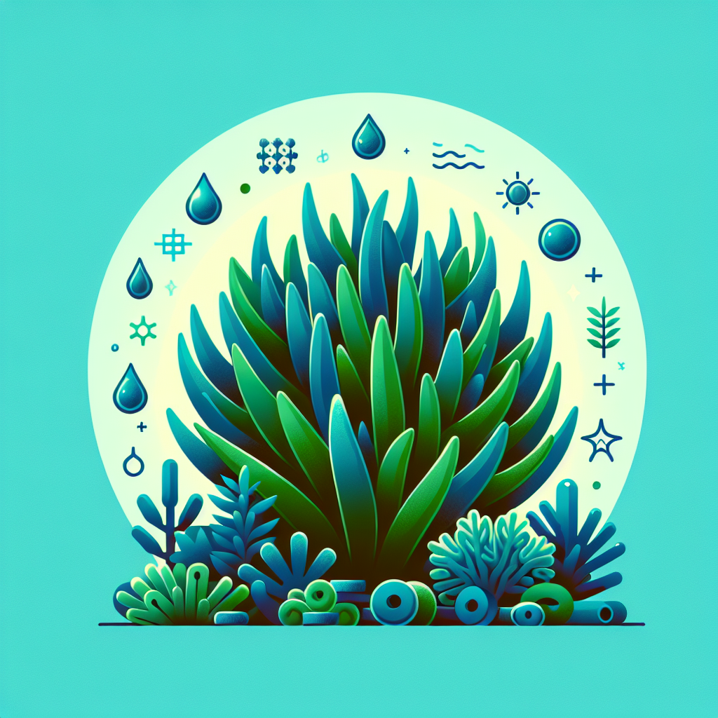 Illustration de la spiruline, microalgue bleu-vert poussant dans les eaux chaudes subtropicales, riche en protéines, vitamines, minéraux et antioxydants