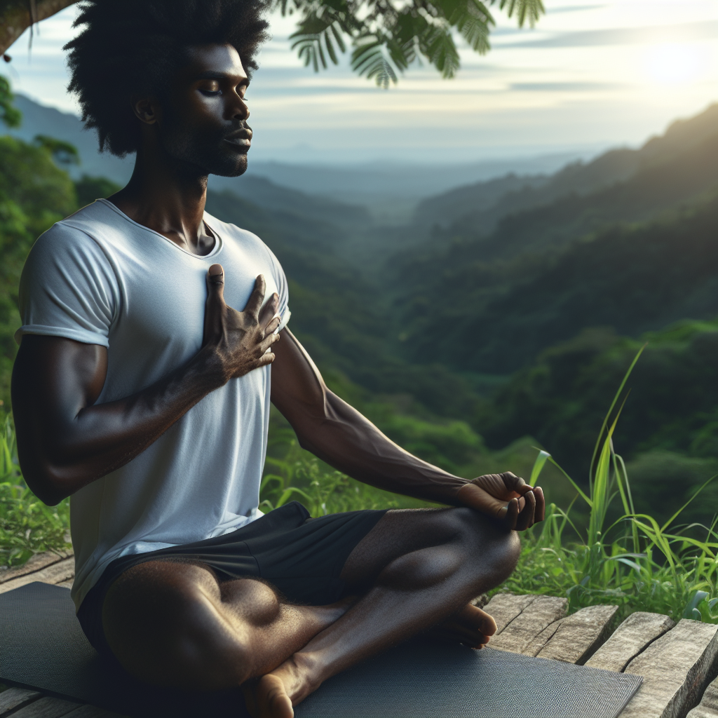 Personne pratiquant la respiration profonde et consciente en plein air, assise en tailleur dans la nature