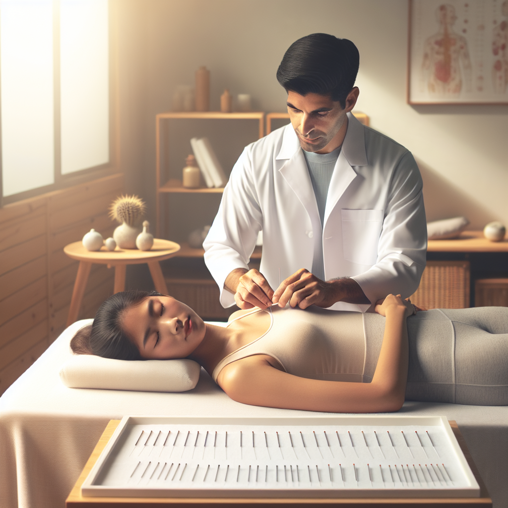 Séance d'acupuncture pour la perte de poids, avec un praticien certifié plaçant délicatement des aiguilles.