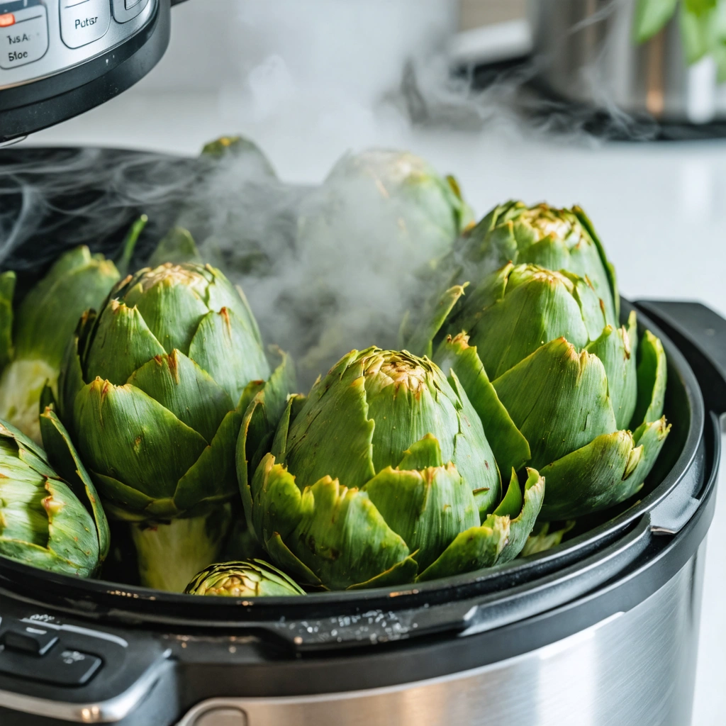 Artichauts cuits à la cocotte minute dans une cuisine moderne