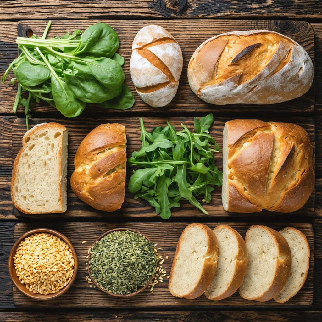 Assortiment d'alternatives saines au pain sur une table en bois