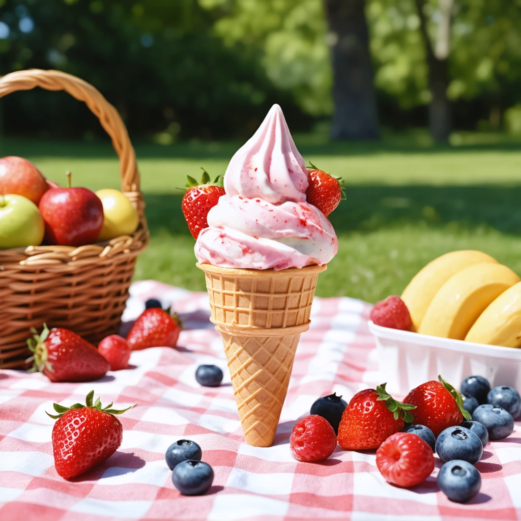 Un cône de glace minceur avec yaourt glacé et fruits frais