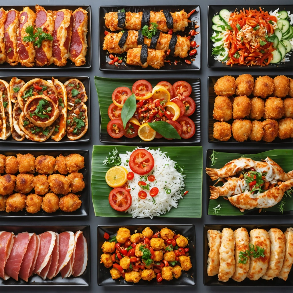 Un assortiment de plats turcs avec du sucuk, mettant en valeur des préparations colorées et variées.