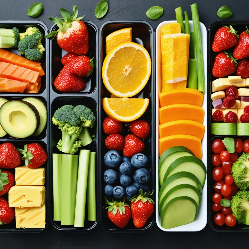 Un programme alimentaire moderne et personnalisé avec des ingrédients nutritifs et colorés, symbolisant la liberté et l'innovation.