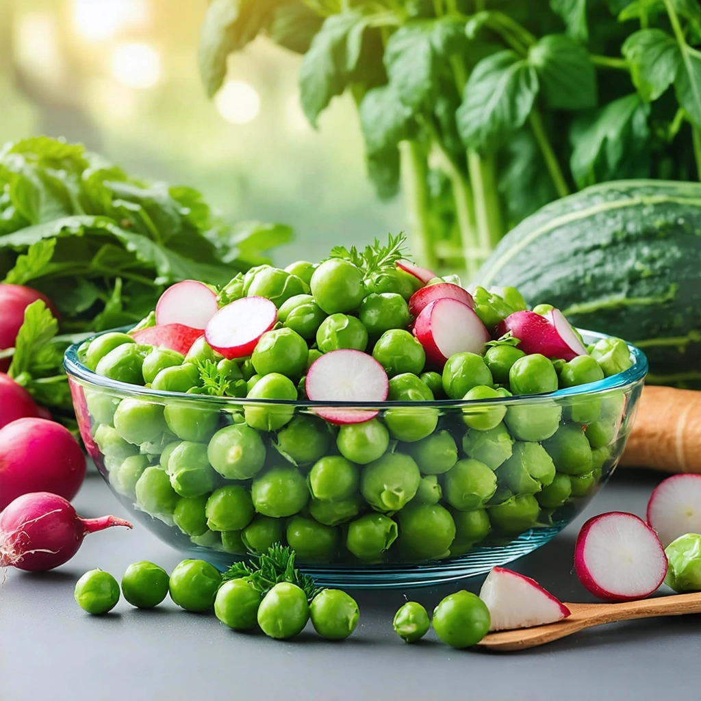 Salade fraîche avec petits pois et légumes
