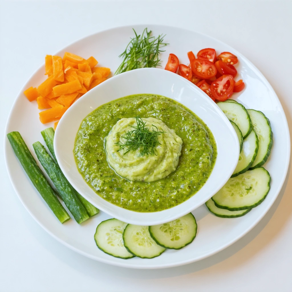 Plat de sauce blanche au concombre sur une table avec des ingrédients frais