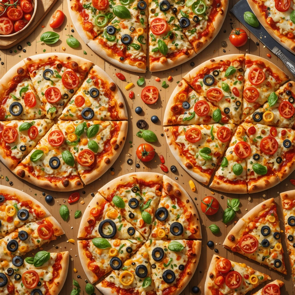 Différents types de pizzas saines et colorées sur une table.