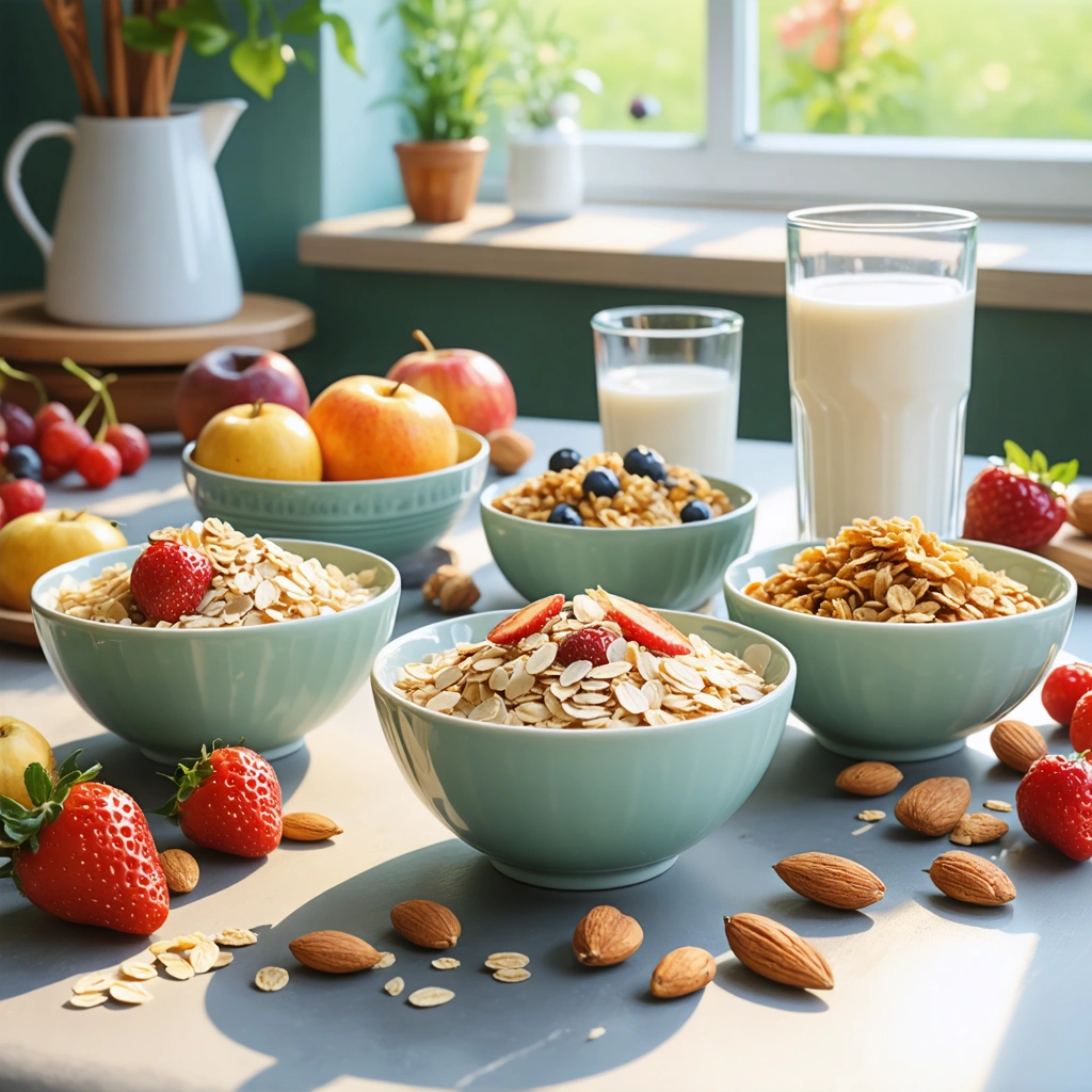 Bol de céréales saines avec fruits et noix pour un petit-déjeuner équilibré