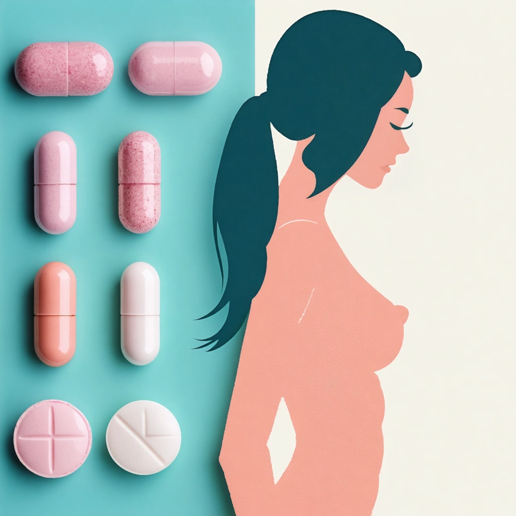 Illustration de pilules contraceptives et silhouette féminine symbolisant la perte de poids